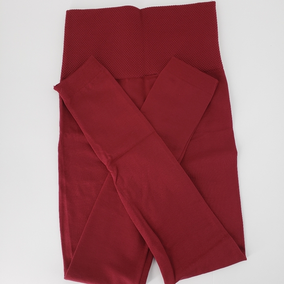 High Wasted Tummy Control Fleeced Wine Color Leggings One Size Fits Most 2-12 - Picture 6 of 8
